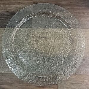 Vintage MCM Crackled Ice Glass Serving Platter With Molded Handles
